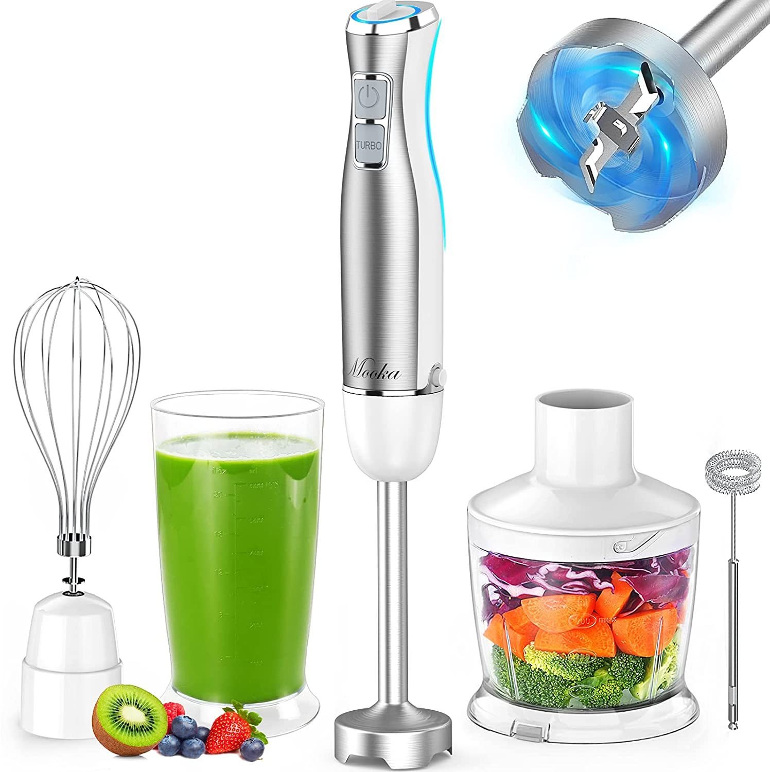 Hand Blender; 5 in 1 Multi-Purpose Immersion Blender set; 1100 watts 12 Adjustable Speed Stick Blender; 600ml Beaker; 500ml Food Processor Contain Hand Blender; 5 in 1 Multi-Purpose Immersion Blender set; 1100 watts 12 Adjustable Speed Stick Blender; 600ml Beaker; 500ml Food Processor Contain