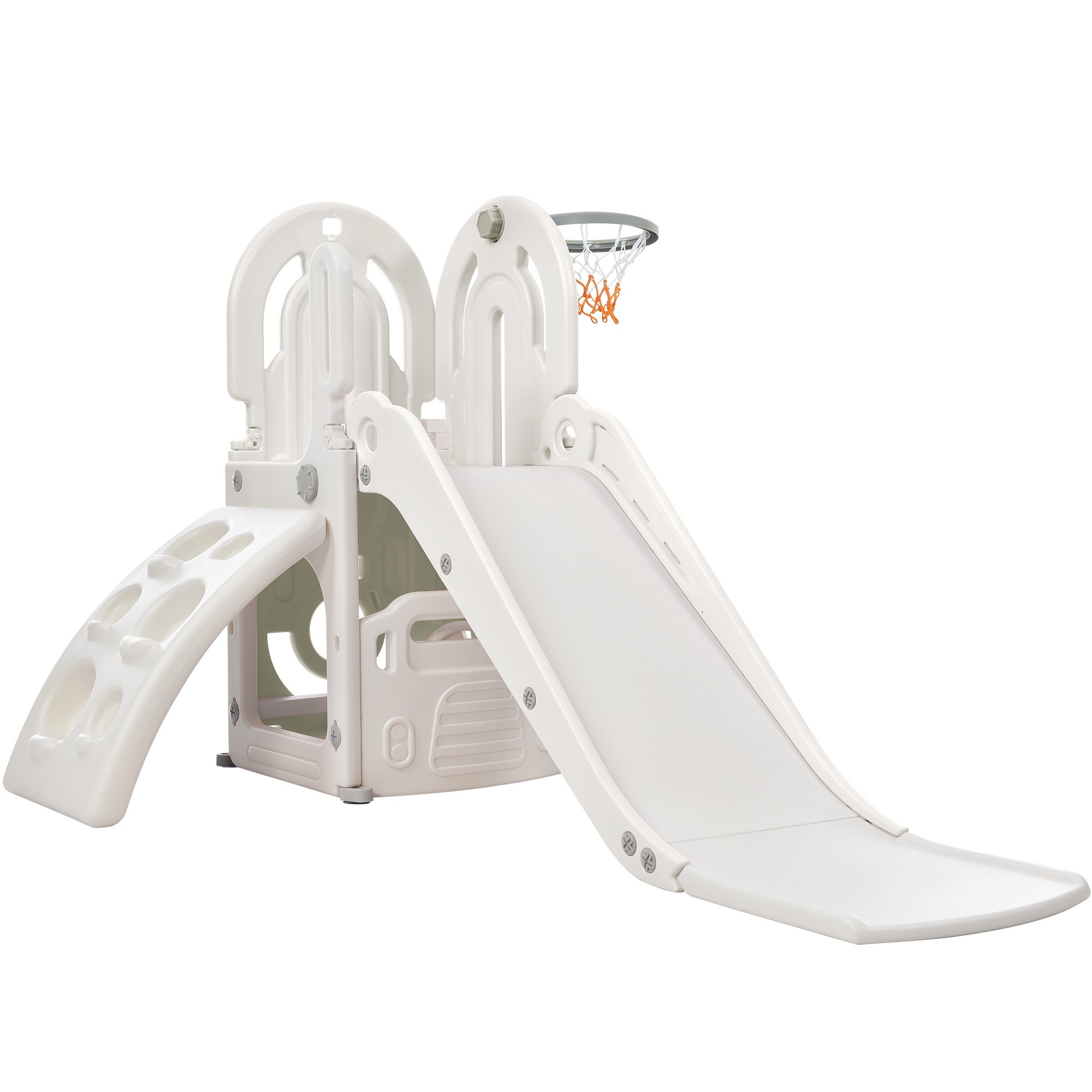 Toddler Climber and Slide Set 4 in 1; Kids Playground Climber Freestanding Slide Playset with Basketball Hoop Play Combination for Babies Indoor & Out Toddler Climber and Slide Set 4 in 1; Kids Playground Climber Freestanding Slide Playset with Basketball Hoop Play Combination for Babies Indoor & Out
