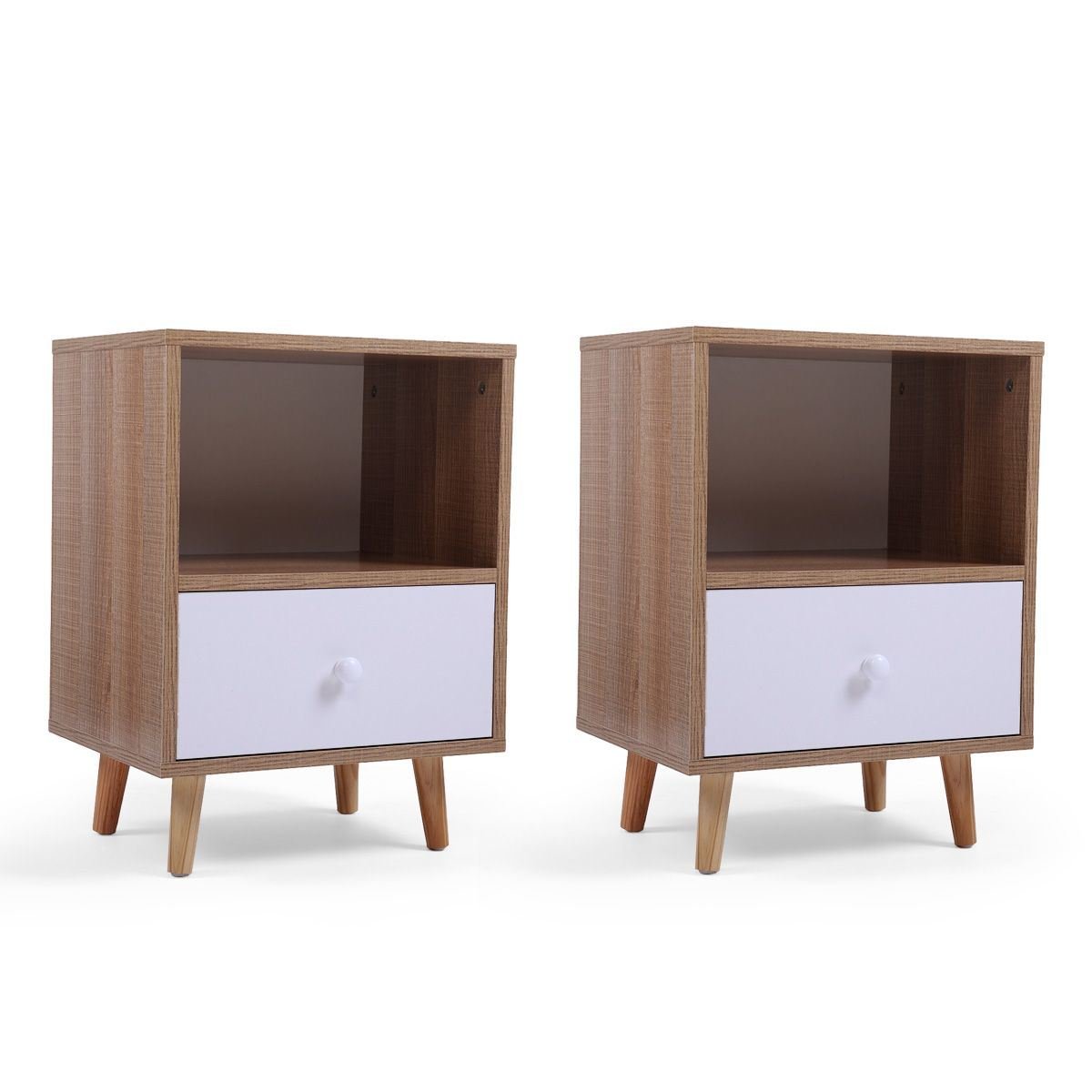 Set of 2 Mid Century Bedside Table, Nightstand with Drawer and Shelf Storage, Side Accent Table for Living Room Bedroom Set of 2 Mid Century Bedside Table, Nightstand with Drawer and Shelf Storage, Side Accent Table for Living Room Bedroom
